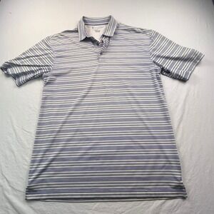 Oxford Golf IBIS Embroidered Polo Shirt Men's Large Blue Yellow‎ Stripe Stretch